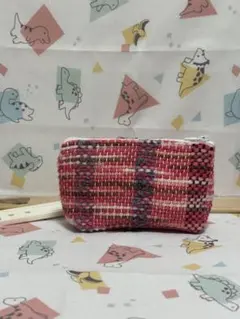 赤系チェック柄ポーチ【ハンドメイド作品】
