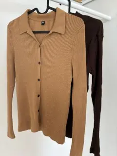 リブトップス 2枚セット XL ハイネック ブラウン 襟付きニット 美品