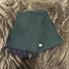 ダークグリーン フリンジ付きマフラー　カシミヤ100%