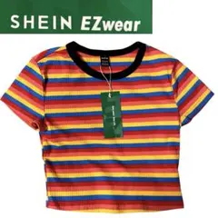SHEIN レディース リブ Tシャツ カラフル ボーダー ￼【新品未使用】美品