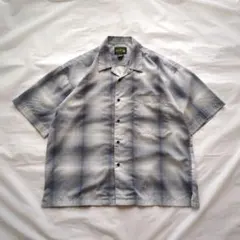 90s DODGEST 半袖 シャツ 開襟 オンブレチェック 短丈 シャドー 青