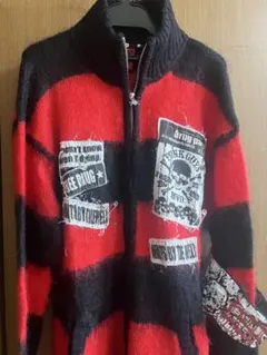 値下げ！MAD パンクスタイル ニットロングカーディガン 赤黒 あったかい