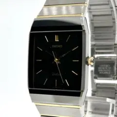 新品電池 稼働 SEIKO ドルチェ QZ メンズ 腕時計 黒金　タングステン