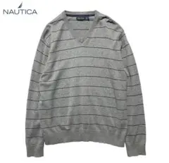 NAUTICA グレー ストライプ Vネックセーター Lのサムネイル