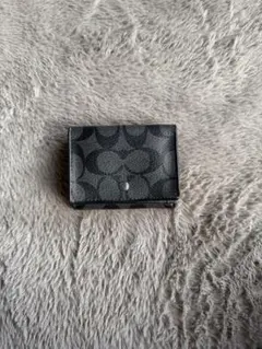 【Coach】三つ折り財布 シグネチャー キャンバス チャコール ブラック