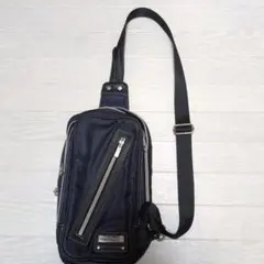 ネイビー ショルダーバッグ ナイロン レザー
