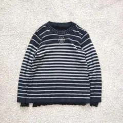 Vintage ボーダーニット＆インナー ビジュー ネイビー L レトロ モード