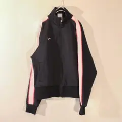 NIKEジャージ上 トラックジャケット 袖ライン 黒ピンク レディース古着 ML