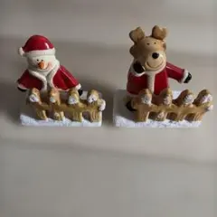 クリスマス 陶器製 置物 スノーマン トナカイ 2体セット
