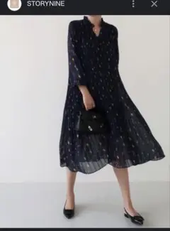 【褒められワンピ】透け感プリーツシフォンワンピース