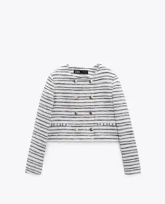 ZARA ストライプ ゴールドボタン テクスチャープレザー　ジャケット