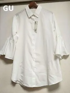 タグ付き新品 GU フレアスリーブロングシャツ ホワイト L　七分袖