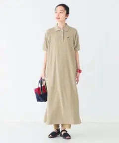 【美品】LACOSTE ベージュ シャツワンピース 半袖