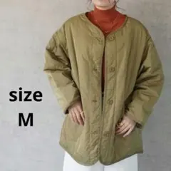 ビッグシルエット　キルティングノーカラージャケット　ライトカーキ　М