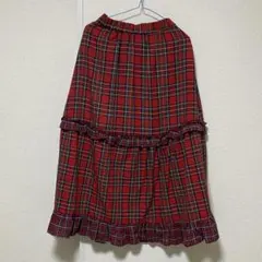 【クティールとレトロ】ダブルチェックフリルスカート レッド Mサイズのサムネイル