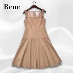 【美品】René ルネ　パール ノースリーブワンピース　ベージュ Rene ルネ ノースリーブ フレアワンピース Rene ルネ フィット&フレア
