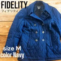 FIDELITYフィデリティ　ネイビー キルティングジャケットコートM チェック