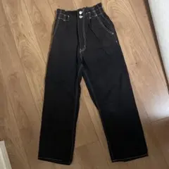 アズノウアズ　後レースアップ ハイウエストデニムストレートパンツ　ブラックツイルのサムネイル