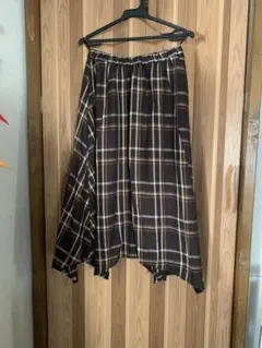 DRERKIP♡ブラウン系♡チェック♡アシンメトリー♡膝丈♡フレアースカートのサムネイル