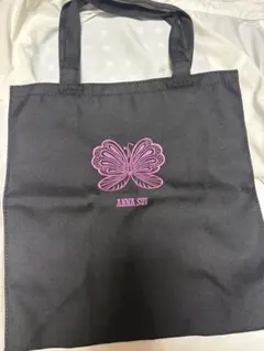ANNA SUI 蝶刺繍 ブラックトートバッグ 手さげバッグ
