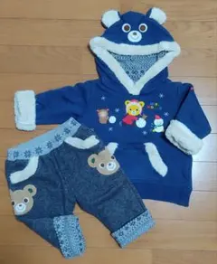 ミキハウス クマ耳付きトレーナー パンツセット 雪
