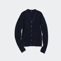 ユニクロ エクストラファインメリノリブショートカーディガン 毛100% 紺 M