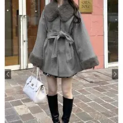 GRL 三上悠亜　リボンベルトファーティペット付フレアコート [k9335f]