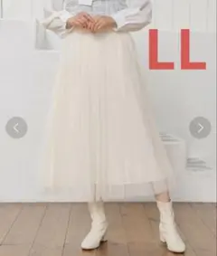 【新品】Honeys チュールプリーツスカート アイボリー LLのサムネイル