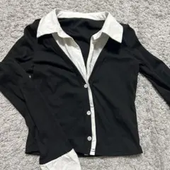 SHEIN長袖シャツ M ブラック/ホワイト
