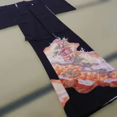 別誂トールサイズ黒留袖正絹袷比翼仕立友禅創作品