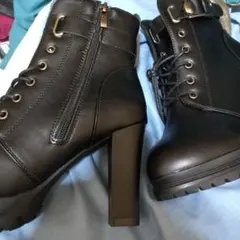 レースアップ高ヒールブーツ ブラック