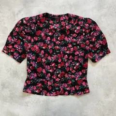 レトロ 花柄 ブラウス 半袖 総柄 ヴィンテージ vintage 赤 M