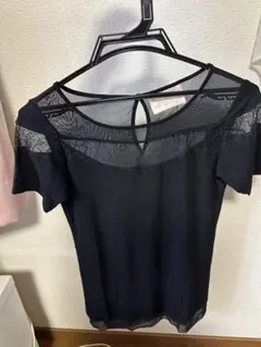 Language 黒 半袖 トップス レース付き　Tシャツ　カットソーのサムネイル