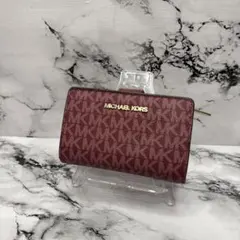 (美品)大人気、マイケルコース、折財布、PVC、総柄、人気色、ボルドー、金