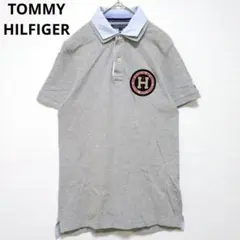 トミーヒルフィガー 半袖ポロシャツ ビッグロゴ刺繍 グレー S スリムフィット