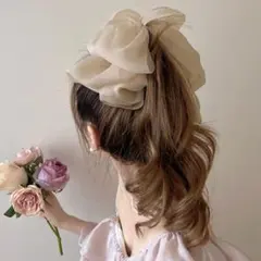 ヘアクリップ ベージュ バナナクリップ ビッグリボン ヘアピンヘアアクセサリー