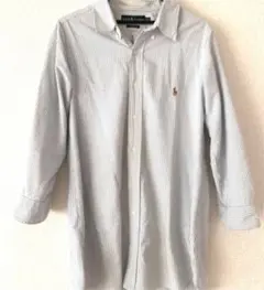 ラルフローレン　刺繍ロゴ　白水色　長袖BDシャツ　ビッグサイズ　ゆるだぼ　古着.
