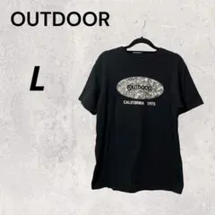 OUTDOOR 黒 L Tシャツ クルーネック プリント 花柄 コットンT 定番