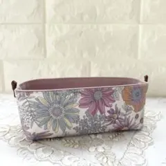 ミニ布バスケット メガネ置き ペン入れ キーケース ✰ ホワイト ピンク