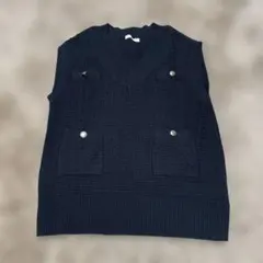 【grove】ニットベスト　ネイビー　春