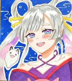 超かぐや姫 かぐや 手描きイラスト ファンアート チェキサイズ - メルカリ