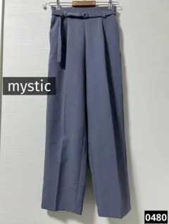 0480 mystic ベルト付きタックストレートパンツ ブルー