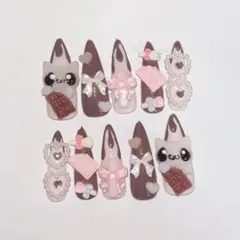 【即日発送】 ネイルチップ 地雷系 量産型 バレンタイン 平成女児