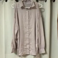 薄いピンク ストライプ オフショル長袖シャツ