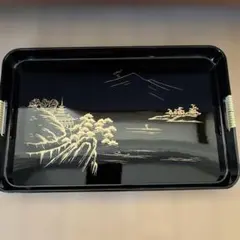 山水画 蒔絵 長角盆 漆器
