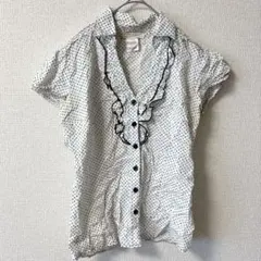 【S】ホワイトドット フリル 半袖シャツ レディース 夏