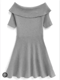 【新品】オフショルフィットフレアニットワンピース [dr737] グレー