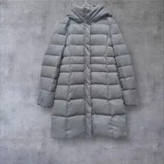 【インディヴィ】美品　ダウンコート　ミドル丈　フード着脱可　グレー　36