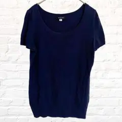 ミッシェルクラン サマーニット 半袖 Uネック 袖口裾リブ 薄手 無地 シンプル