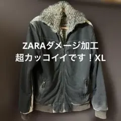 ZARAフェイクファー襟付きブラック、ダメージブルゾン、ジャンパー